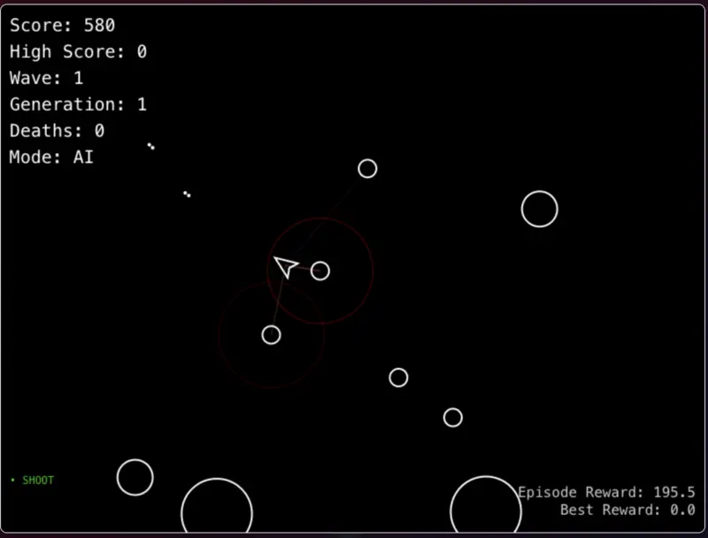 Screenshot of AI Asteroids: Self-Learning Game project
